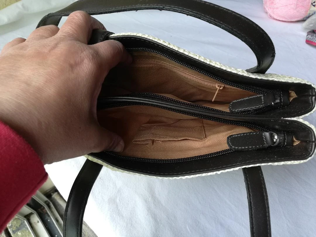Pequeño bolso bandolera de 2 asas con doble compartimento tipo trenzado, amarillo, paja, nuevo – photo 20